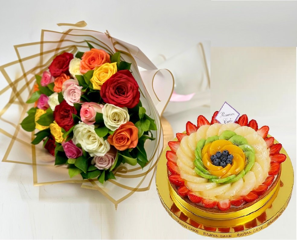 Roses & Fruit Tart 1 أفضل خدمة توصيل ورد في عمان الأردن - توصيل في نفس اليوم لجميع المناسبات
